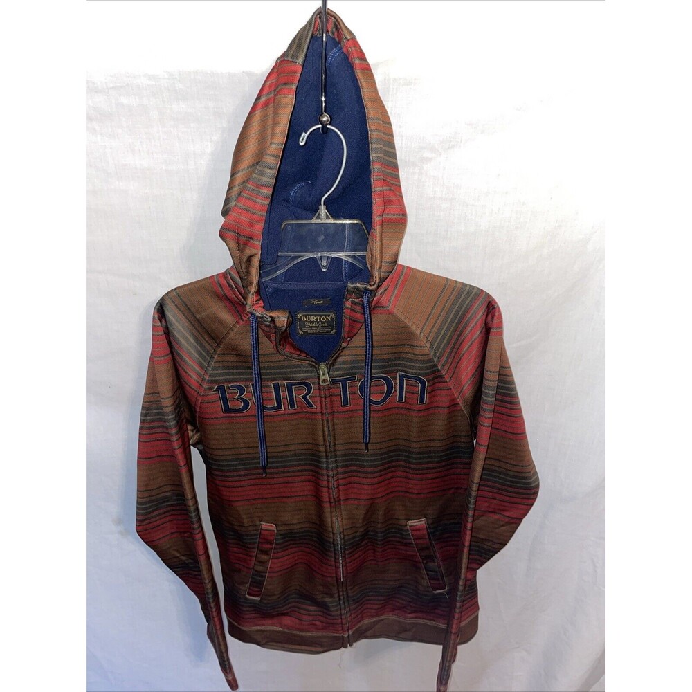Burton Women’s Full Zip Hoodie Size Medium Red Green Striped Outdoors Spell Out
